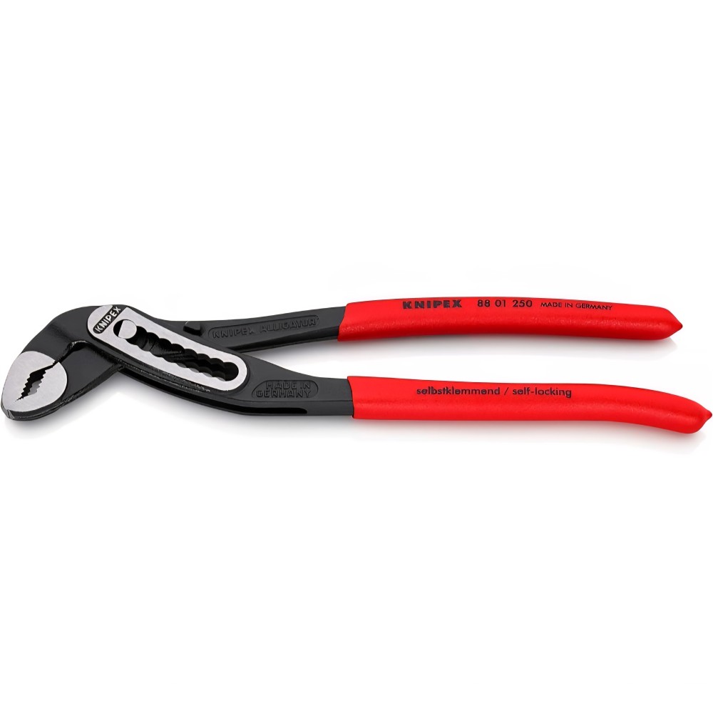 Professzionális vízpumpafogó, Knipex Alligator 88 01 250, 250 mm, önzáró markolat, fekete fosforizált felület, csúszásgátló fogantyúk, edzett acél, eredeti német gyártmány