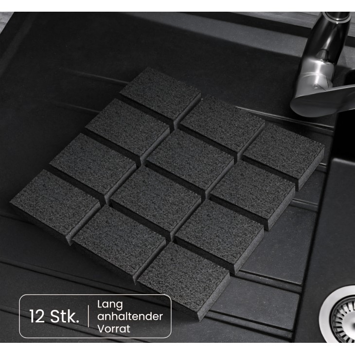 12 darabos konyhai szivacskészlet, Black Sweden Home, dörzsölő réteggel, univerzálisan használható, ellenálló és tartós, Black Luxury Edition