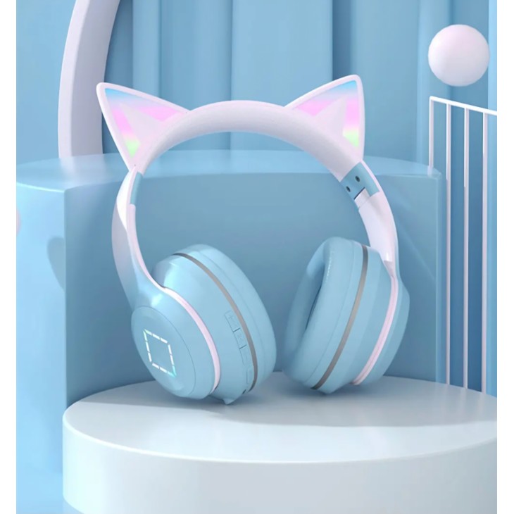 Over Ear audio fejhallgató gyerekeknek, J&Y, vezeték nélküli, összecsukható, fényeffektus, rózsaszín