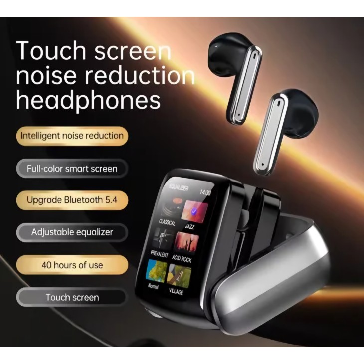 Vezeték nélküli fülbe helyezhető fejhallgató, Royaltenic T71, Bluetooth, színes kijelzős töltődoboz, fekete