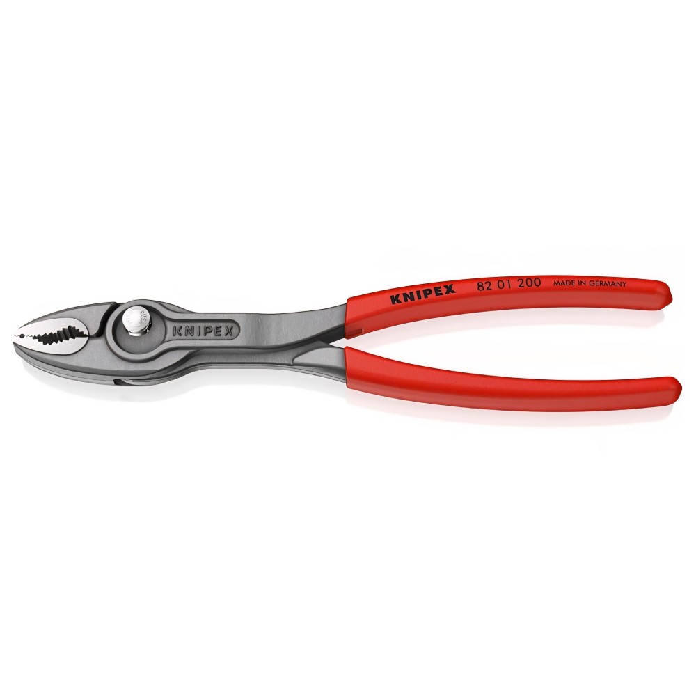 Professzionális fogó elülső és oldalsó markolattal, Knipex TwinGrip 82 01 200, 200 mm, kopott csavarokon is jól tapad, edzett fogak, csúszásgátló markolat, edzett acél, eredeti német gyártmány