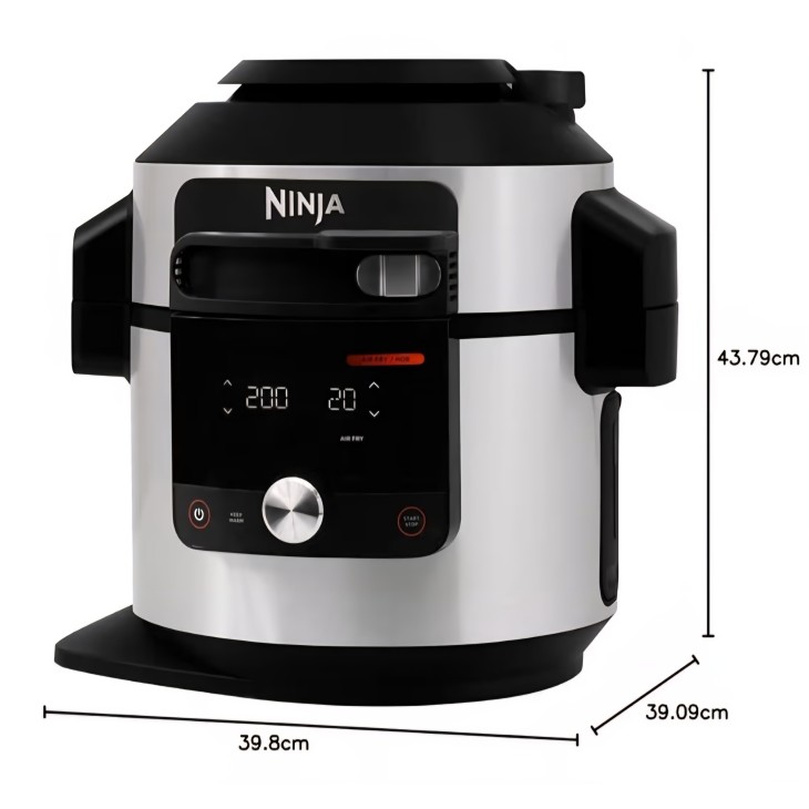 Ninja Foodi MAX SmartLid OL750EU multifunkciós főző, 14 program, 7,5L, kukta, fritőz, grill, sütés, digitális hőmérő, intelligens főzőrendszer, 1760W, rozsdamentes acél, szállítási idő 7-8 nap