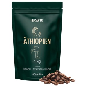Incapto Specialty kávébabok 1 kg, Single Origin Ethiopia Limu Moplaco, 100% Arabica eszpresszóhoz, 86,5 SCA pont, hagyományos pörkölés