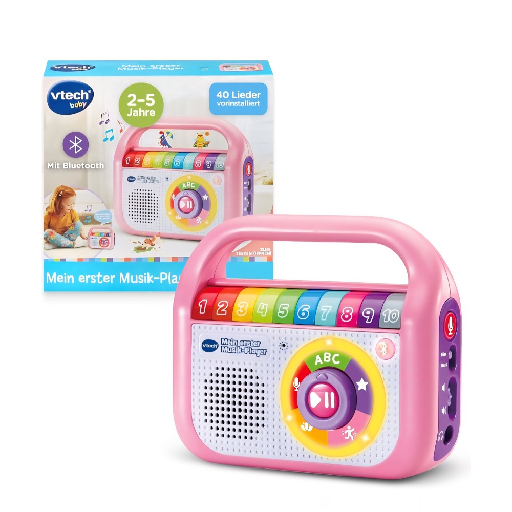 Zenelejátszó, VTech Baby Az első zenelejátszóm, 40 dal, Bluetooth, Felvételi funkció, 2-5 éves gyermekeknek, Rózsaszín