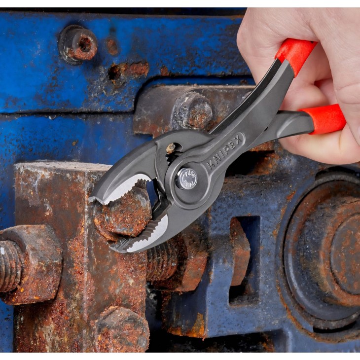 Professzionális fogó elülső és oldalsó markolattal, Knipex TwinGrip 82 01 200, 200 mm, kopott csavarokon is jól tapad, edzett fogak, csúszásgátló markolat, edzett acél, eredeti német gyártmány
