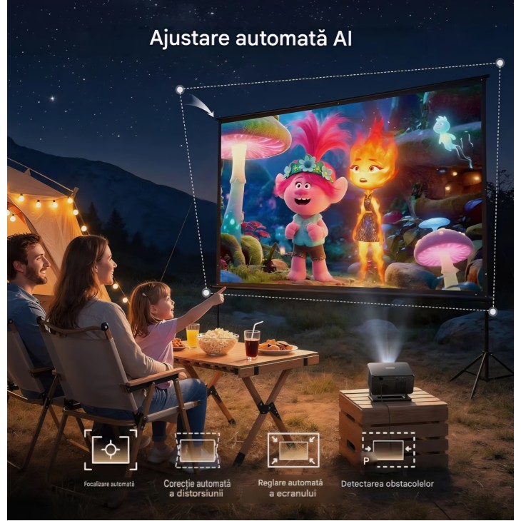 TOPTRO TP3 okos videoprojektor, Full HD 1080p, 4K támogatás, Google TV, hivatalos alkalmazások, autofókusz, trapézkorrekció, Wi-Fi, Bluetooth, forgó állvány, szállítás 7-9 nap