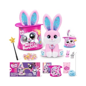 Elektronikus plüssjáték, Élő Háziállatok Varázsnyuszik, interaktív 30 funkcióval, Rózsaszín Nyuszi Cukorka, 3 éves kortól