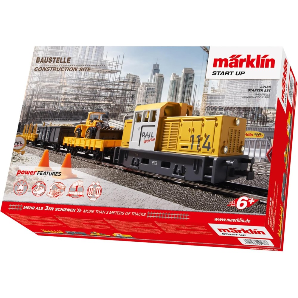 Építési helyszíni elektromos vonat kezdőkészlet, Märklin 29188 Start Up, H0 méretarány, mozdony, teherkocsi, sínek és vezérlőegység tartozék