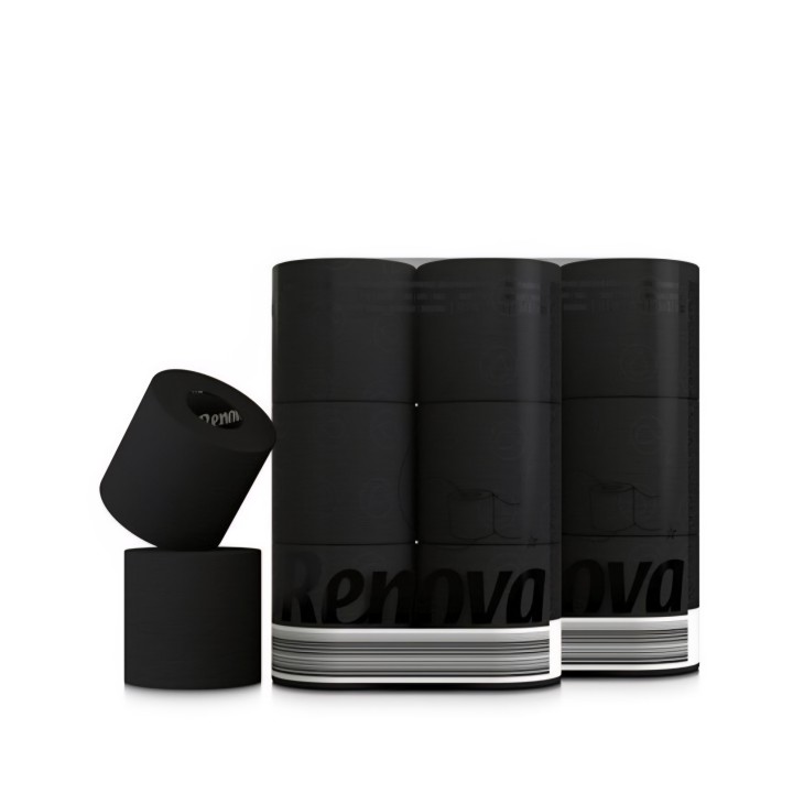 Renova Black Label WC-papír, 3 rétegű, extra puha, fekete színű, 6 tekercs x 2 csomag (12 tekercs)