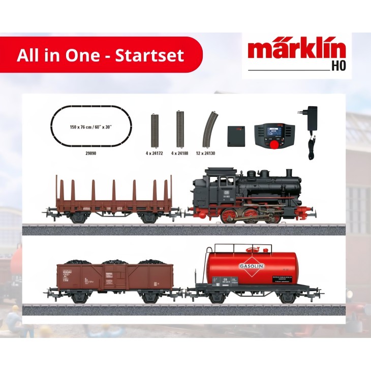 Märklin 29890 Digitális kezdőkészlet - Tehervonat BR 89.0 gőzmozdonysal, H0, mobilállomással