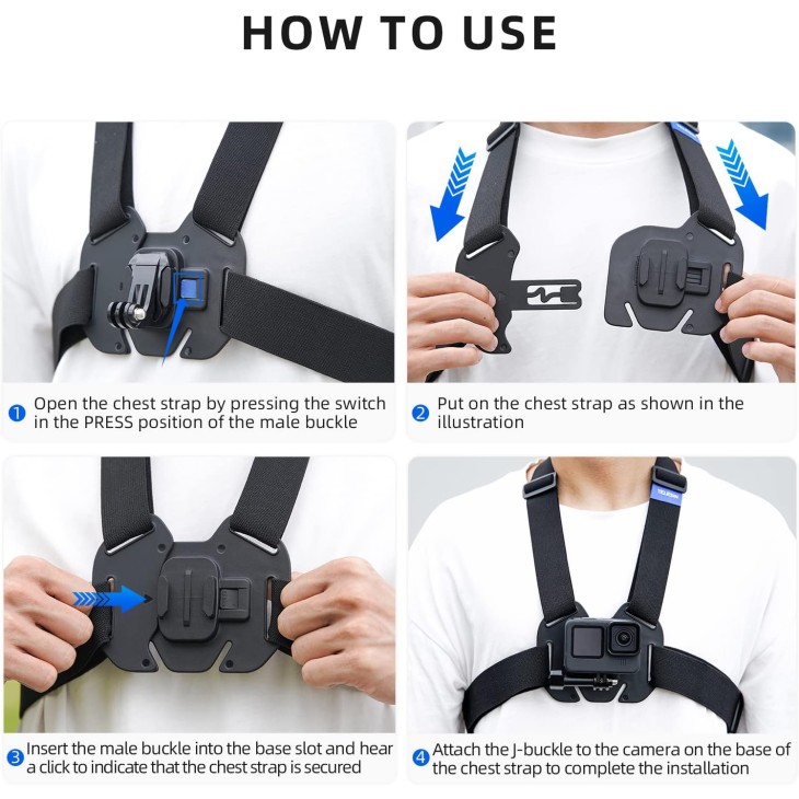 Gyorskioldó rendszer, TELESIN, sportvideokamerák mellkasi rögzítése GoPro Hero 12/11/10/9/8/7, DJI Action, Insta 360