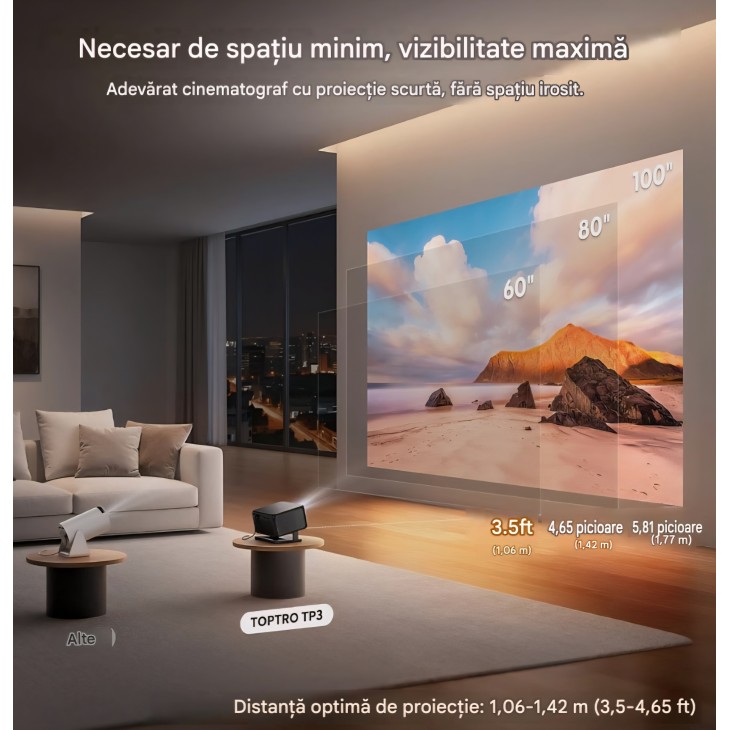 TOPTRO TP3 okos videoprojektor, Full HD 1080p, 4K támogatás, Google TV, hivatalos alkalmazások, autofókusz, trapézkorrekció, Wi-Fi, Bluetooth, forgó állvány, szállítás 7-9 nap
