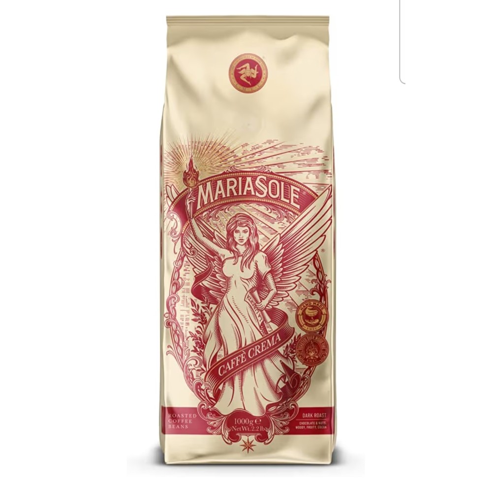 MariaSole Caffè Crema 1 kg-os kávébab, hagyományos fatüzelésű pörkölés Szicíliában, prémium, automata eszpresszógépekhez és portafilterekhez