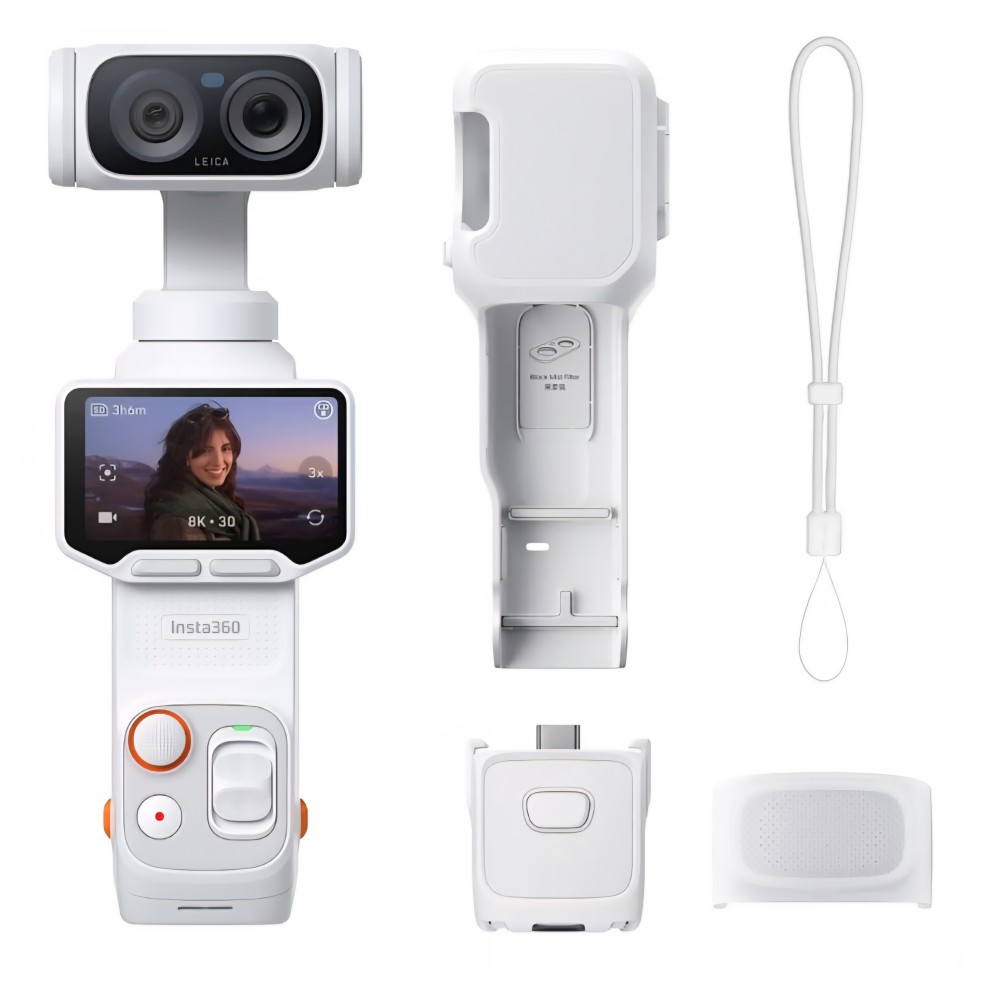 Insta360 Luna Ultra vlogoló kamera, 8K, dupla Leica objektív, 12x zoom, 1"-es érzékelő, 2"-es levehető érintőképernyő, gimbal, tripla AI chip, astral white, 7-8 napos szállítás