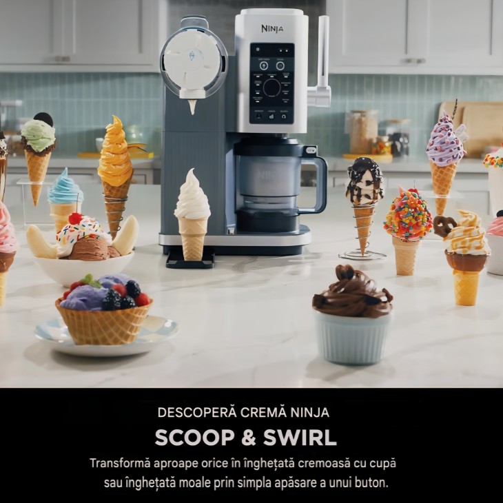 Ninja CREAMi Scoop & Swirl NC701EU fagylaltkészítő, 2 tartállyal, 13 funkcióval, fagylalthoz, lágyfagylalthoz, gelatohoz, sorbethez, turmixhoz és egyebekhez, keverési funkcióval, platina ezüst, szállítási idő 7-8 nap