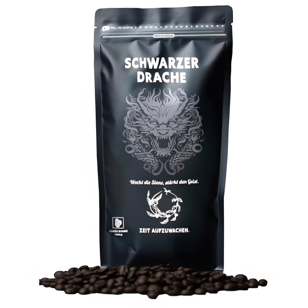 Black Dragon Espresso kávébabok 1 kg, 100% Robusta, intenzíven pörkölt, extra erős, nagyon erős és testes ízű