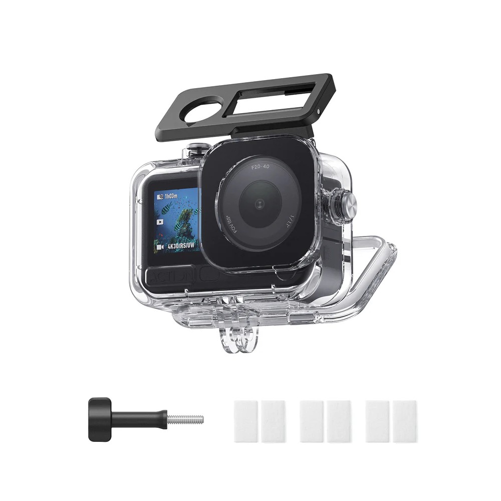 Víz alatti tok, Telesin, DJI Action 6 kompatibilis, maximális mélység 60 méter, ultra átlátszó