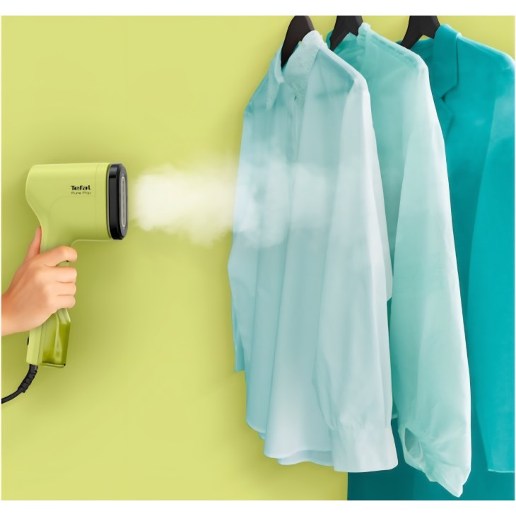 Tefal Pure Pop DT2025E1 függőleges gőzölős vasaló, 1300 W, változtatható gőzmennyiség akár 20 g/perc, 70 ml-es víztartály, 15 másodperces gyors felmelegedés, 4 perc üzemidő, mentazöld