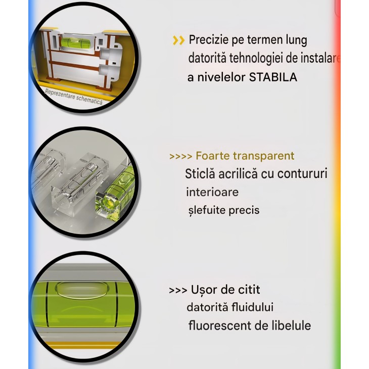 30 cm-es STABILA 70-es típusú vízmérték, könnyű alumínium profil, 1 vízszintes + 1 függőleges libella, német precíziós
