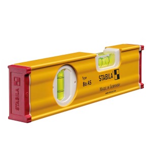 20 cm-es STABILA 80 AS típusú vízmérték, megerősített alumínium profil, 1 vízszintes + 1 függőleges libella, csúszásgátló ütközőkkel
