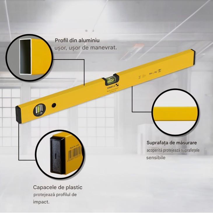3 részes vízmérték készlet STABILA Spirit Level Prime Set 70, 100/60/30 cm, nagy pontosságú, védőkupakokkal, Németországban készült