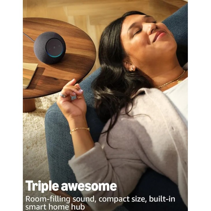 Okoshangszóró, Amazon Echo Dot Max 2026, Alexa asszisztens, integrált okosotthon-központ, erőteljes hangzás, grafit