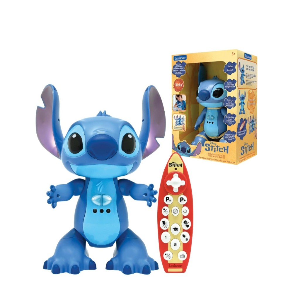 Interaktív játék, Lexibook Disney Stitch STITCHi 3, angol és német nyelven, gesztusvezérléssel és távirányítóval, programozható, érintésre reagál, 2 sebességfokozat, kék színű