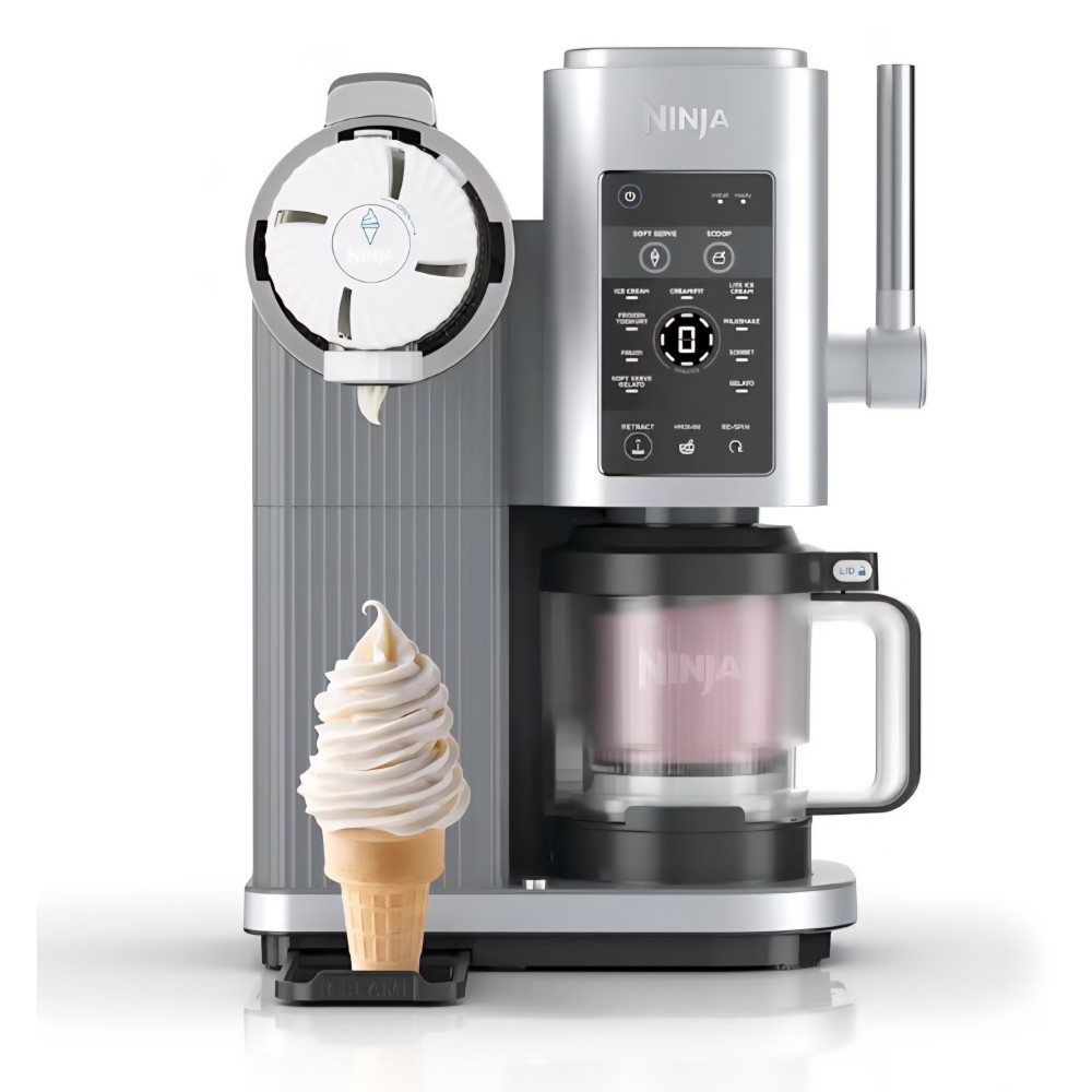 Ninja CREAMi Scoop & Swirl NC701EU fagylaltkészítő, 2 tartállyal, 13 funkcióval, fagylalthoz, lágyfagylalthoz, gelatohoz, sorbethez, turmixhoz és egyebekhez, keverési funkcióval, platina ezüst, szállítási idő 7-8 nap