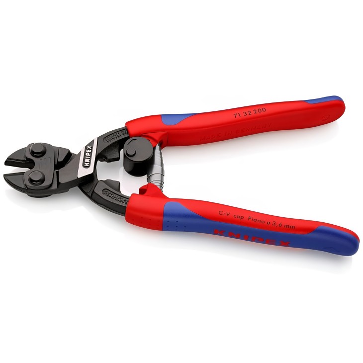 Professzionális mini csavarvágó fogó, Knipex CoBolt 71 32 200, 200 mm, extrém vágóerő, kompakt kialakítás, nagy szilárdságú edzett acél, ergonomikus fogantyúk, eredeti német gyártmány