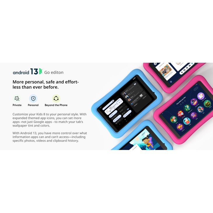 AOGO K8 gyermektáblagép, 8"-os LCD képernyő, 32 GB, 2 GB RAM, WiFi, Android 13, szülői felügyelet, játékok és oktatási tevékenységek, 5 MP kamera, kék