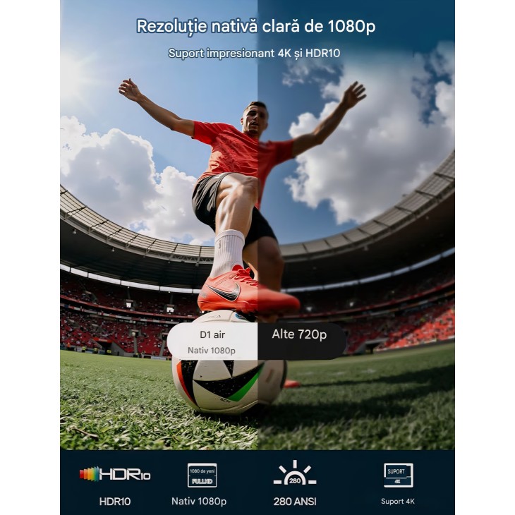 Aurzen D1 Air Smart hordozható videoprojektor, Full HD 1080p, Netflix, HDR10, 4K támogatás, Dolby Audio 16 W, USB-C, Wi-Fi, Bluetooth, TOF autofókusz, Keystone korrekció, Fehér, szállítás 7-9 nap
