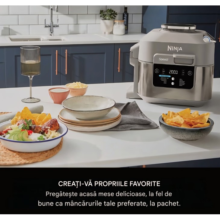 Ninja Speedi ON500EUSTGD multifunkciós főző, 12 program, 5,7L, légkeveréses fritőz, lassú főző, grill, sütés, gyors főzőrendszer, 1760W, kőarany, szállítási idő 7-8 nap