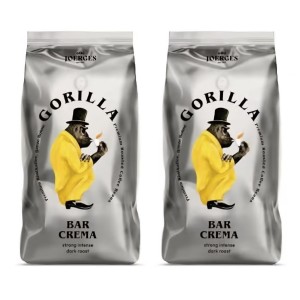 Joerges Espresso Gorilla Bar Crema kávébabok, 2 x 1 kg, sűrű krém, intenzív íz, eszpresszóhoz és tejes italokhoz