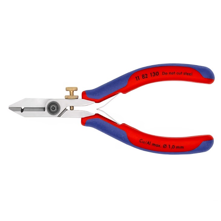 Professzionális olló elektronikus kábelek csupaszításához, Knipex 11 82 130, 140 mm, finom vezetékek precíz vágása, többkomponensű nyél, precíziósan edzett acél, eredeti német gyártmány