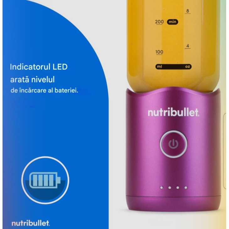 NutriBullet Flex hordozható turmixgép 590 ml, USB-C, jégzúzóval, levehető pengével, elvitelre alkalmas fedéllel, BPA-mentes, NBP013VT, lila