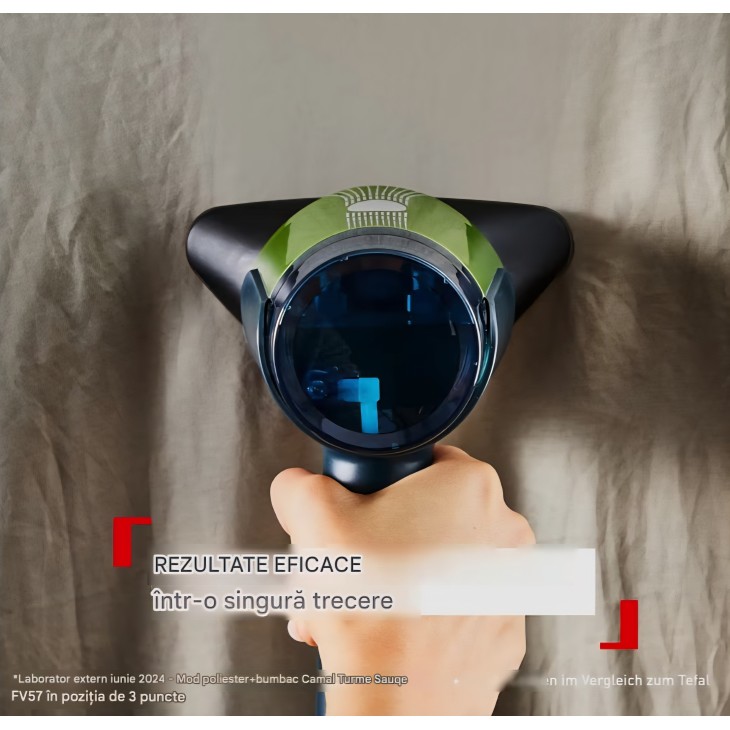 Tefal Aero Steam függőleges gőzölős vasaló, 1400 W, kerámia vasalótalp, 20 g/perc gőzteljesítmény, 3 üzemmód, turbó szívófunkció, kivehető 100 ml-es tartály, gyors eredmény gyűrődésmentesen, ruhákhoz és textíliákhoz, kék/zöld