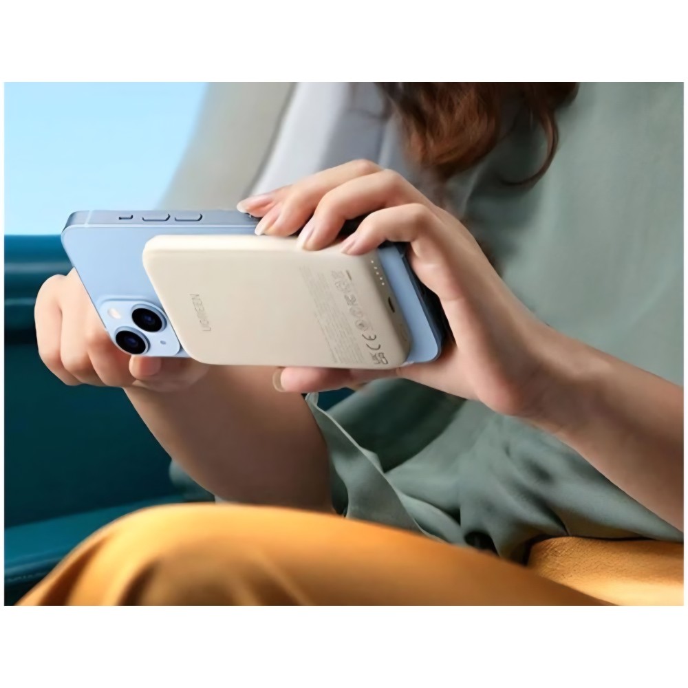 Vezeték nélküli külső akkumulátor, UGREEN, Power Bank PB561, 10000mAh, 20W, kétirányú töltés, mágneses rögzítés, bézs