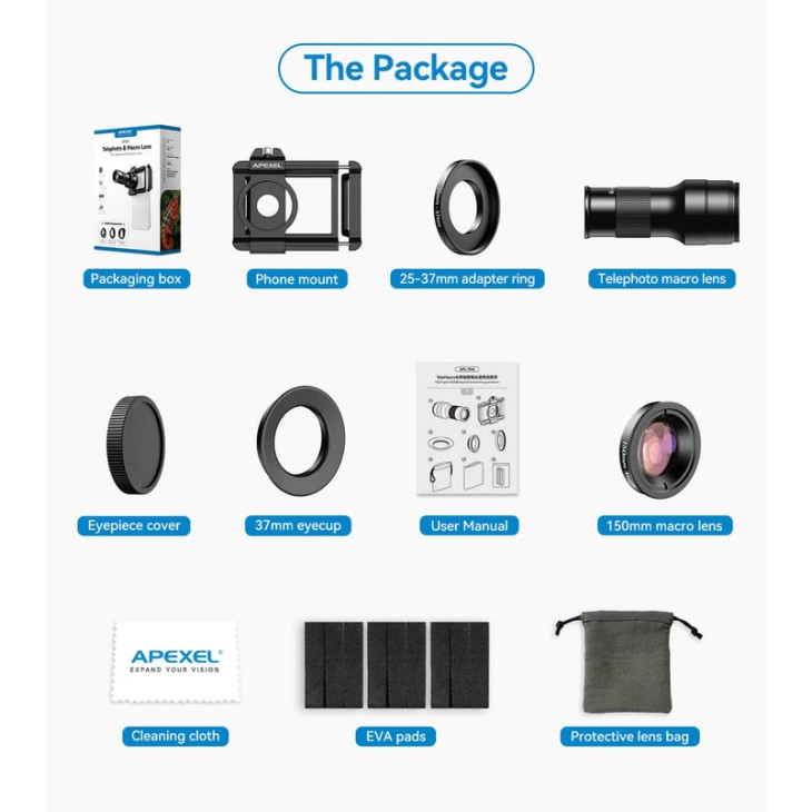 Apexel APL-TM6 teleobjektív, kompatibilis: iPhone 15 14, 13, 12, Samsung Galaxy S24, S23, Huawei, Honor