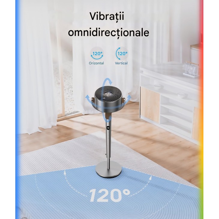 Padlóventilátor, Dreo Ultra, csendes 20 dB, mindenirányú oszcilláció 120° + 120°, hatótávolság 26 m, légáramlás 1200 m³/h, turbó légkeringető, magasság 102 cm, 3 üzemmód, 8 sebességfokozat, 7 napos szállítás
