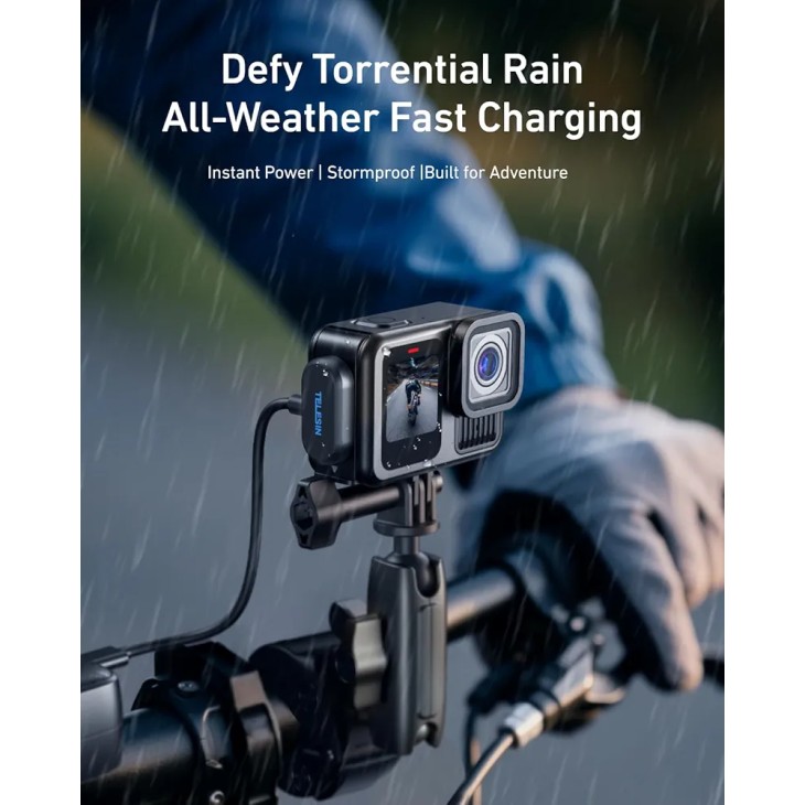 Akkumulátorvédő fedél, Telesin S6-CLC-01-TGP, mágneses rögzítésű töltőkábel, GoPro Hero 9,10,11,12,13 kamerákkal kompatibilis