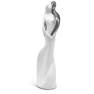 Dekoratív figura, FeinKnick, harmonikus ezüst pár, modern szobor 28 cm, a szerelem és a vonzalom szimbóluma, nappaliba, irodába, különleges ajándékötlet