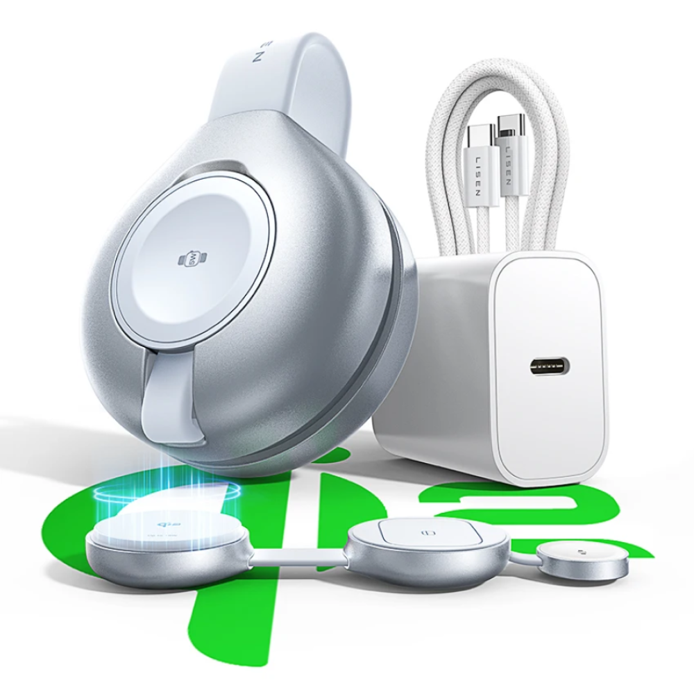 Tripla töltőállvány, LISEN 3S+, mágneses vezeték nélküli 15W, összecsukható, iPhone, Apple Watch és AirPods készülékekhez