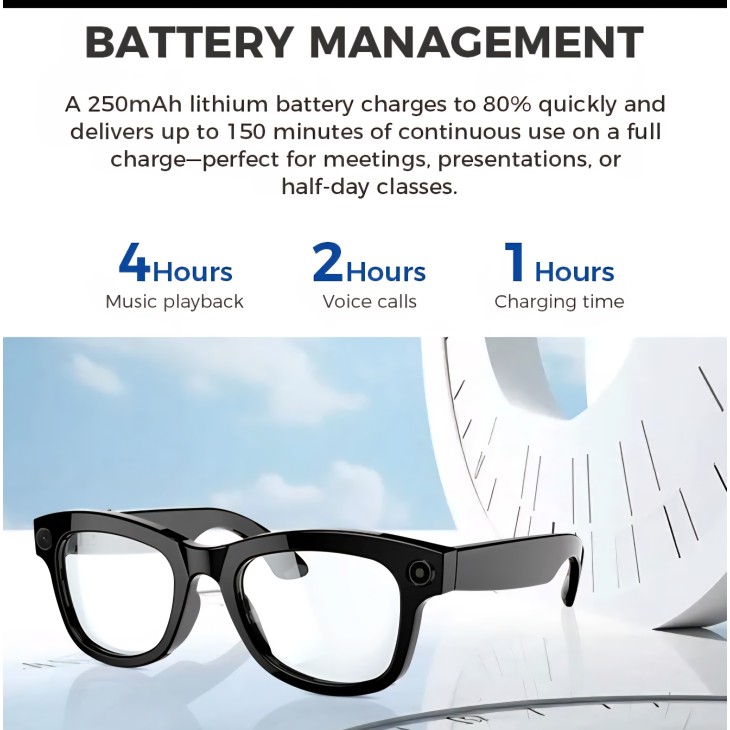 Okosszemüveg videokamerával, Royaltenic M01, FullHD videó, 5MP fotó, AI hangfordítás, WiFi és Bluetooth