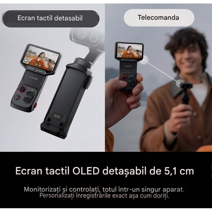 Insta360 Luna Ultra vlogoló kamera, 8K, dupla Leica objektívvel, 12x zoommal, 1"-es érzékelővel, 2"-es levehető érintőképernyővel, gimballal, tripla AI chippel, éjfekete, 7-8 napos szállítással