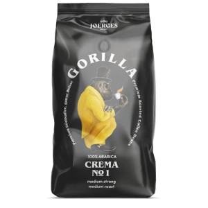 Joerges Espresso Gorilla Crema No.1 sötét pörkölésű kávébab, 1 kg, intenzív pörkölésű, sűrű krémmel, erős ízű, eszpresszóhoz és cappuccinóhoz