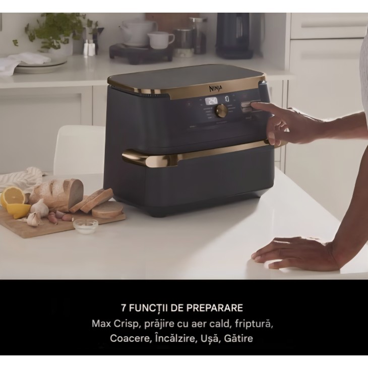 Ninja Foodi FlexDrawer Dual Zone AF500EUCP forrólevegős fritőz, 10,4 l űrtartalom, dupla zónás rekeszek kivehető elválasztóval, tapadásmentes bevonat, mosogatógépben mosható kosár, 7 funkció 1-ben, fekete és réz, szállítási idő 7-8 nap