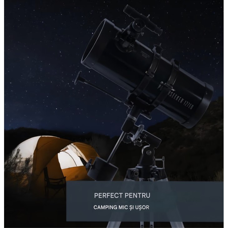 Celestron PowerSeeker 127EQ csillagászati távcső, 127 mm-es Newton-reflektor, German EQ ekvatoriális állvány, alumínium állvány, 3 db Barlow-lencse, tartozékokkal, fekete