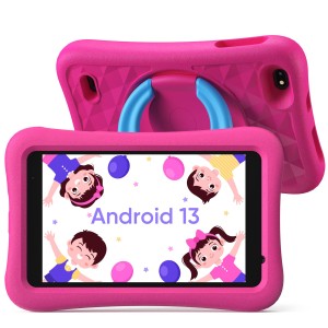 AOGO K8 gyermektáblagép, 8"-es LCD képernyő, 32 GB, 2 GB RAM, WiFi, Android 13, szülői felügyelet, játékok és oktatási tevékenységek, 5 MP kamera, rózsaszín