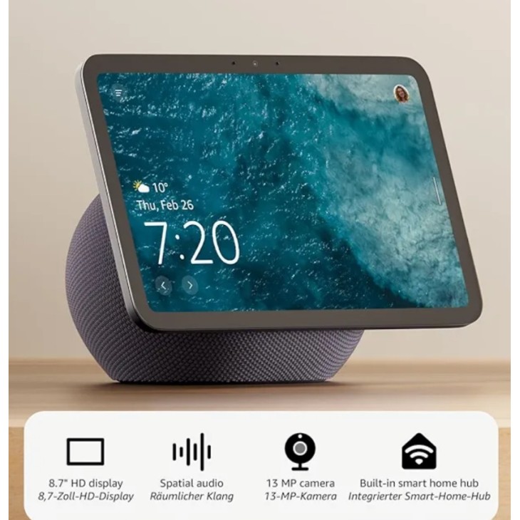Okoshangszóró, Amazon Echo Show 8, 2026-os generáció, 8,7"-os HD kijelző, térhatású hangzás, Alexa, okosotthon központ, grafit