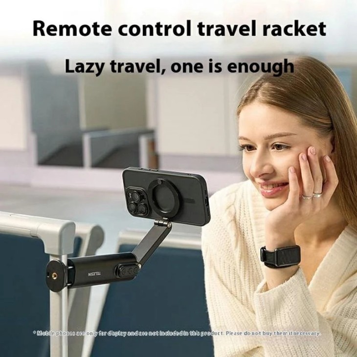 Szelfibot vlogoláshoz, Telesin P1-HSS-02, mágneses tartó iPhone 16,15,14,13,12 készülékekhez, Bluetooth távirányító, fekete